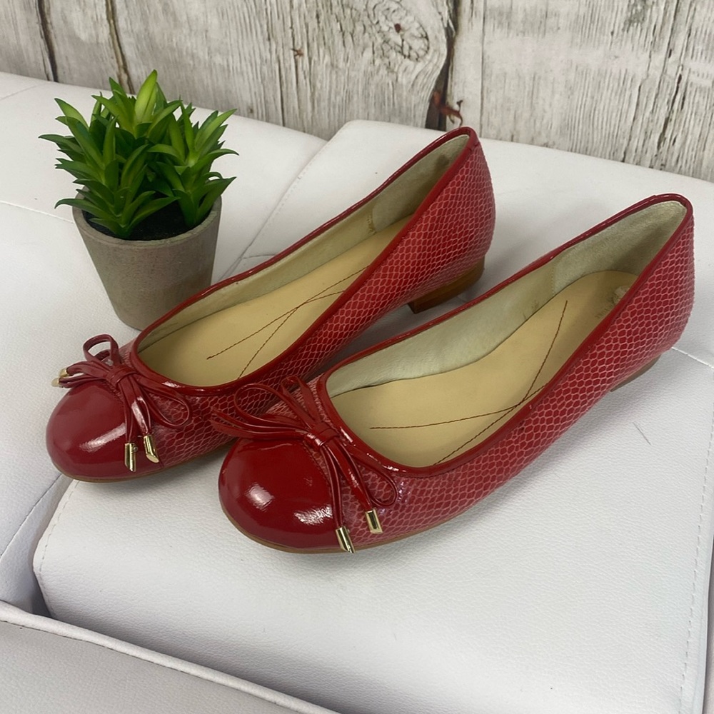 Kate Spade Red Embossed Leather Ballet Flats